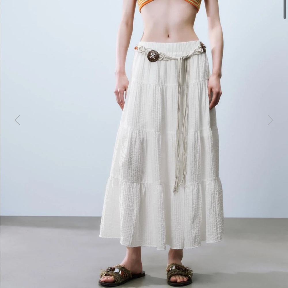 Chic White Tiered Maxi Skirt with Nice Fabric